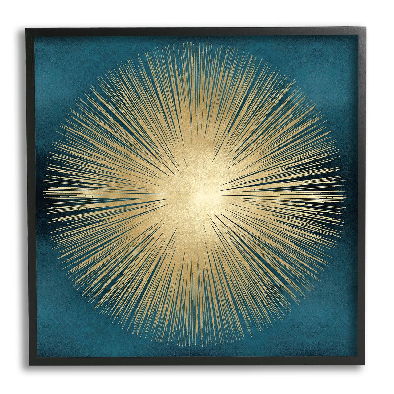 Stupell Industries Abstract Deco Sunburst Shape Over Dark Blue in Black Frame Wall Art